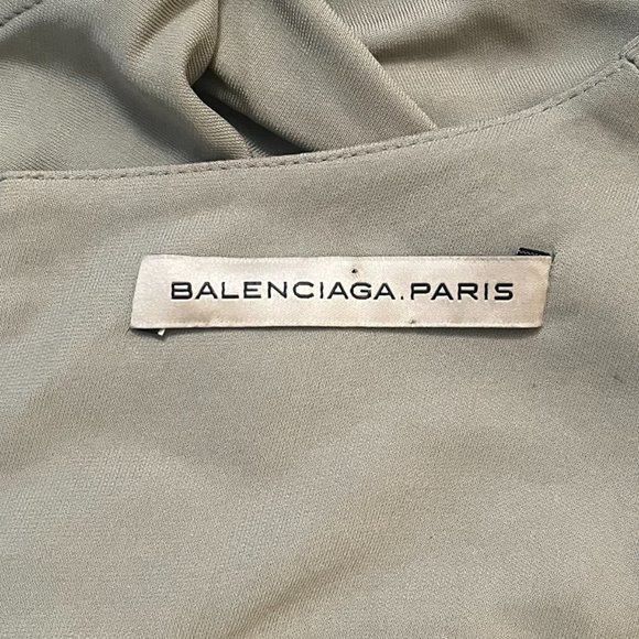 BALENCIAGA SAGE GREEN FLUTTER SLEEVE DROP WAIST A-LINE DRESS -VINTAGE! - Picture 4 of 8